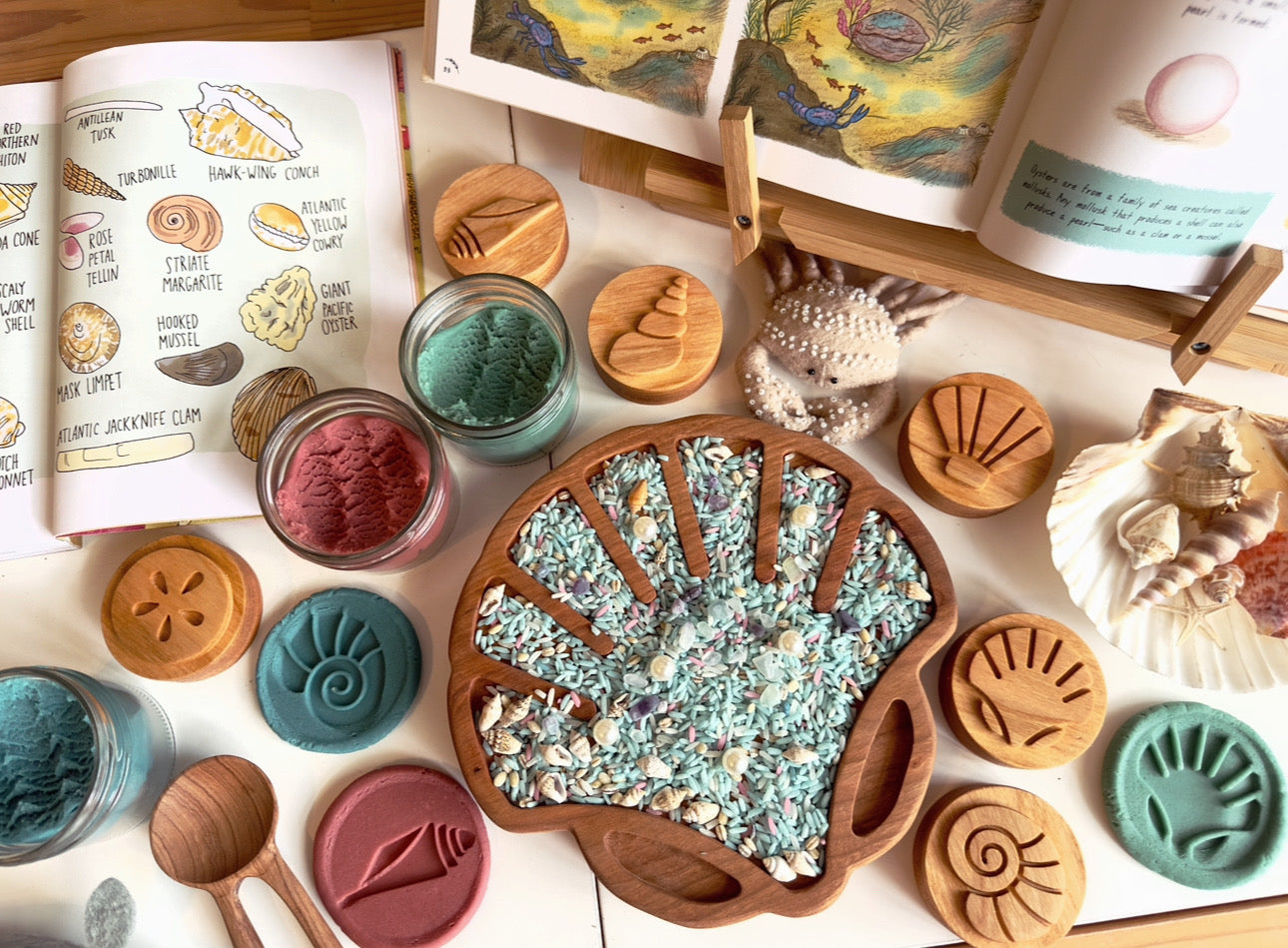 Ocean treasures cherry wood play dough stamp set