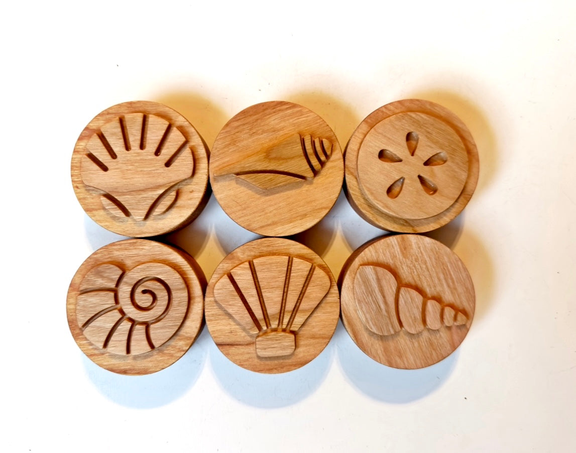 Ocean treasures cherry wood play dough stamp set