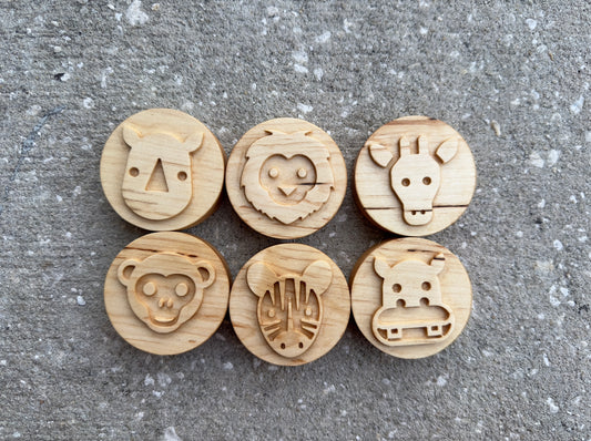 Safari animals maple wood play dough stamps