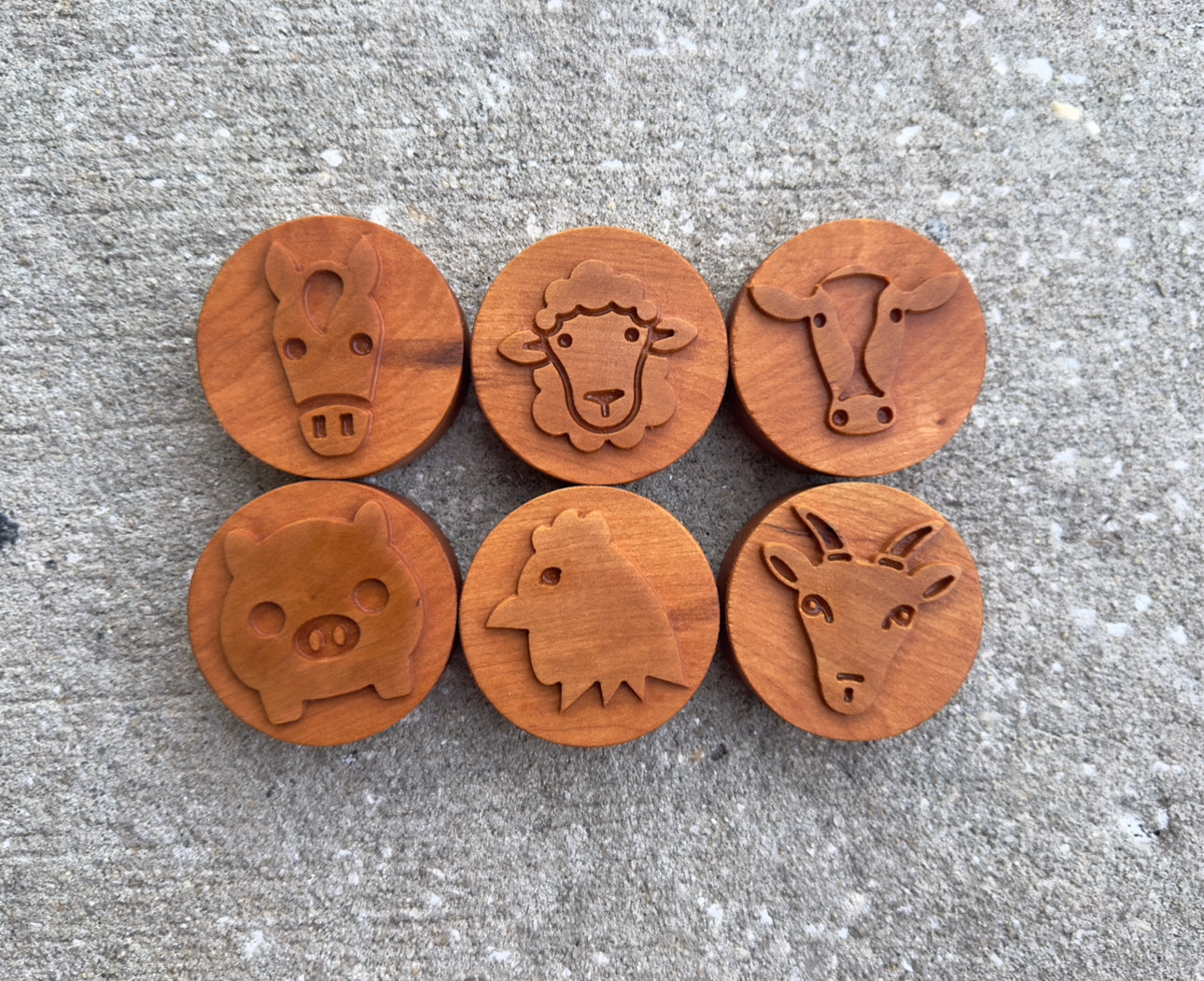 Farm animals cherry wood play dough stamps