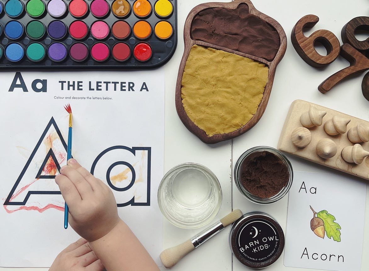 Acorn walnut wood sensory tray