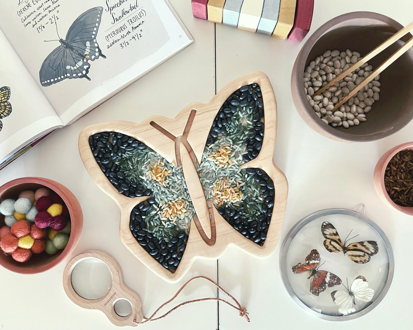 Butterfly maple wood sensory tray