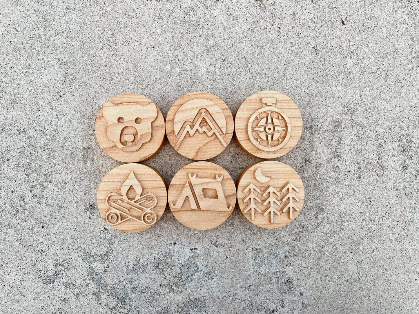 CAMPING maple wood play dough stamps