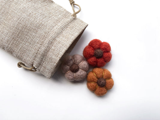 Set of 3 wool felt earthy pumpkins