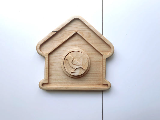 Birdhouse sensory tray with bird stamper