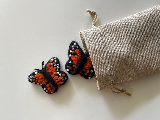 Set of 3 wool felt monarch butterflies