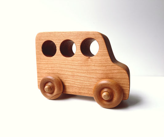 Cherry wood rolling toy bus