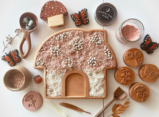 MUSHROOM HOUSE cherry wood sensory tinker tray