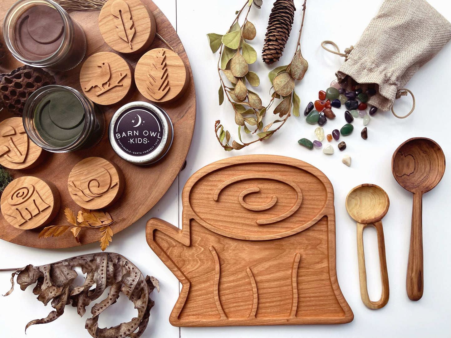 Tree stump cherry wood sensory tray