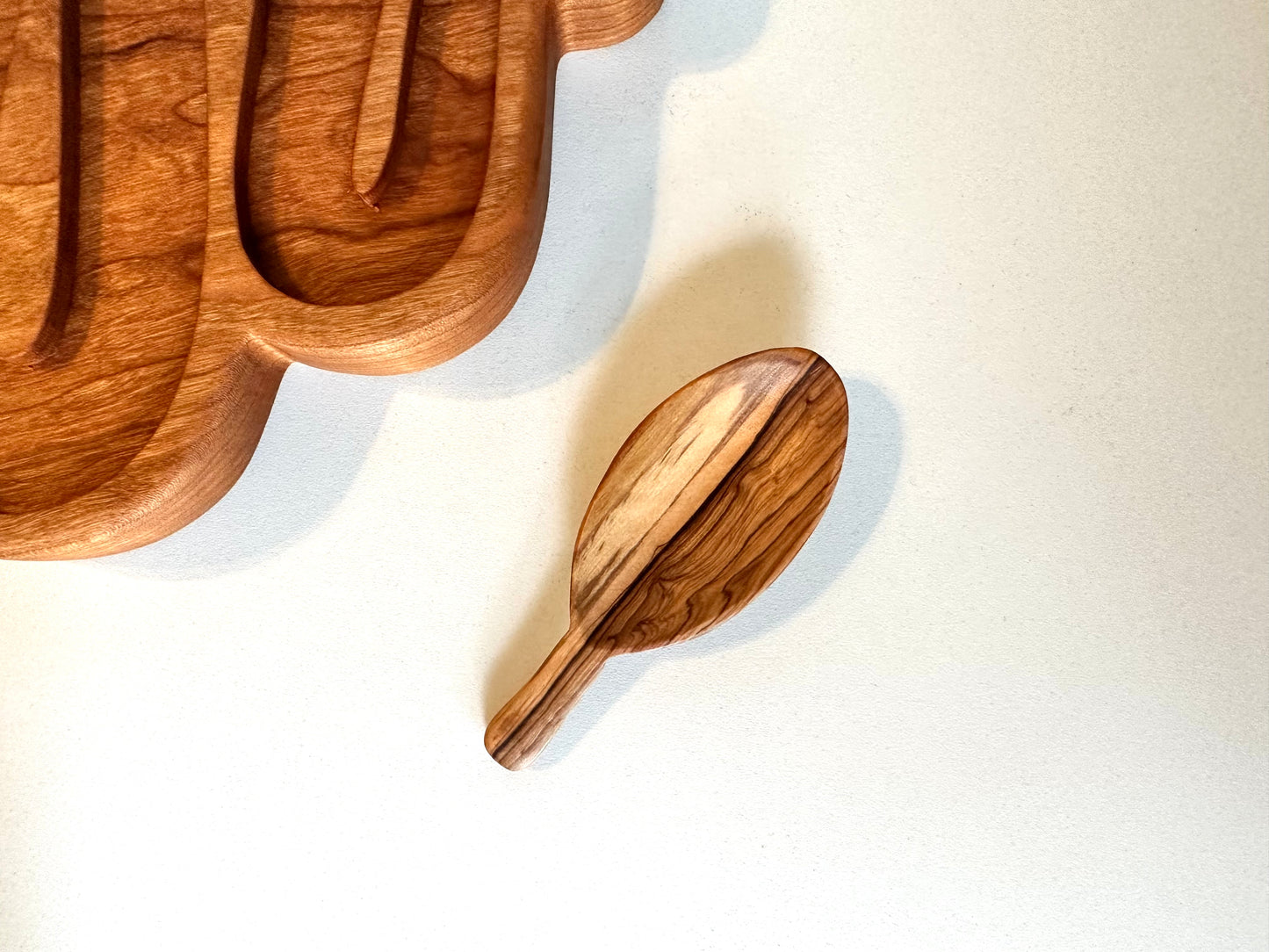 LEAF olive wood scooping spoon sensory tool