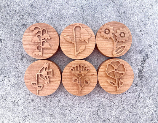 WILDFLOWERS Cherry wood play dough Stamp set