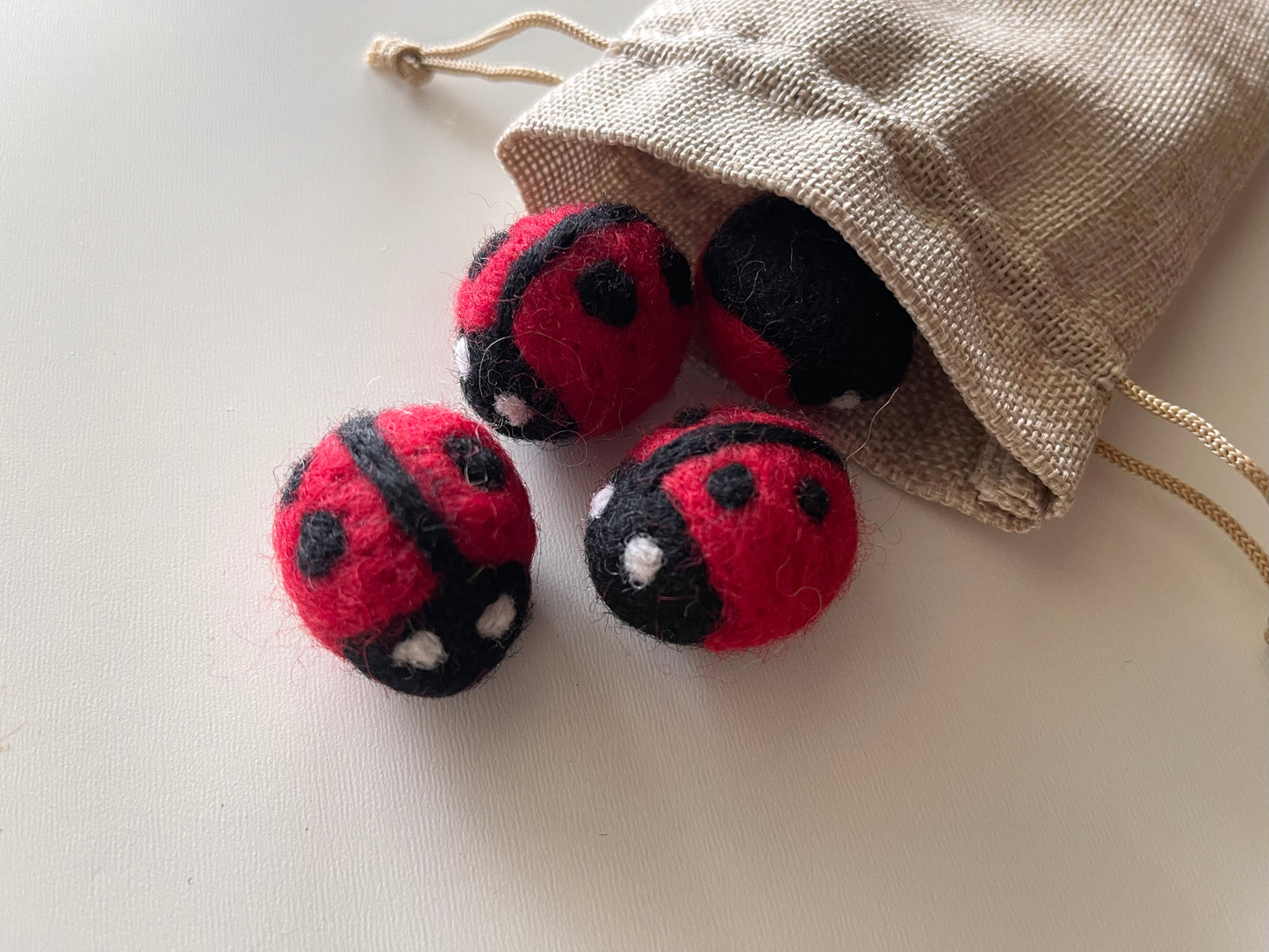 Set of 5 wool felt ladybugs