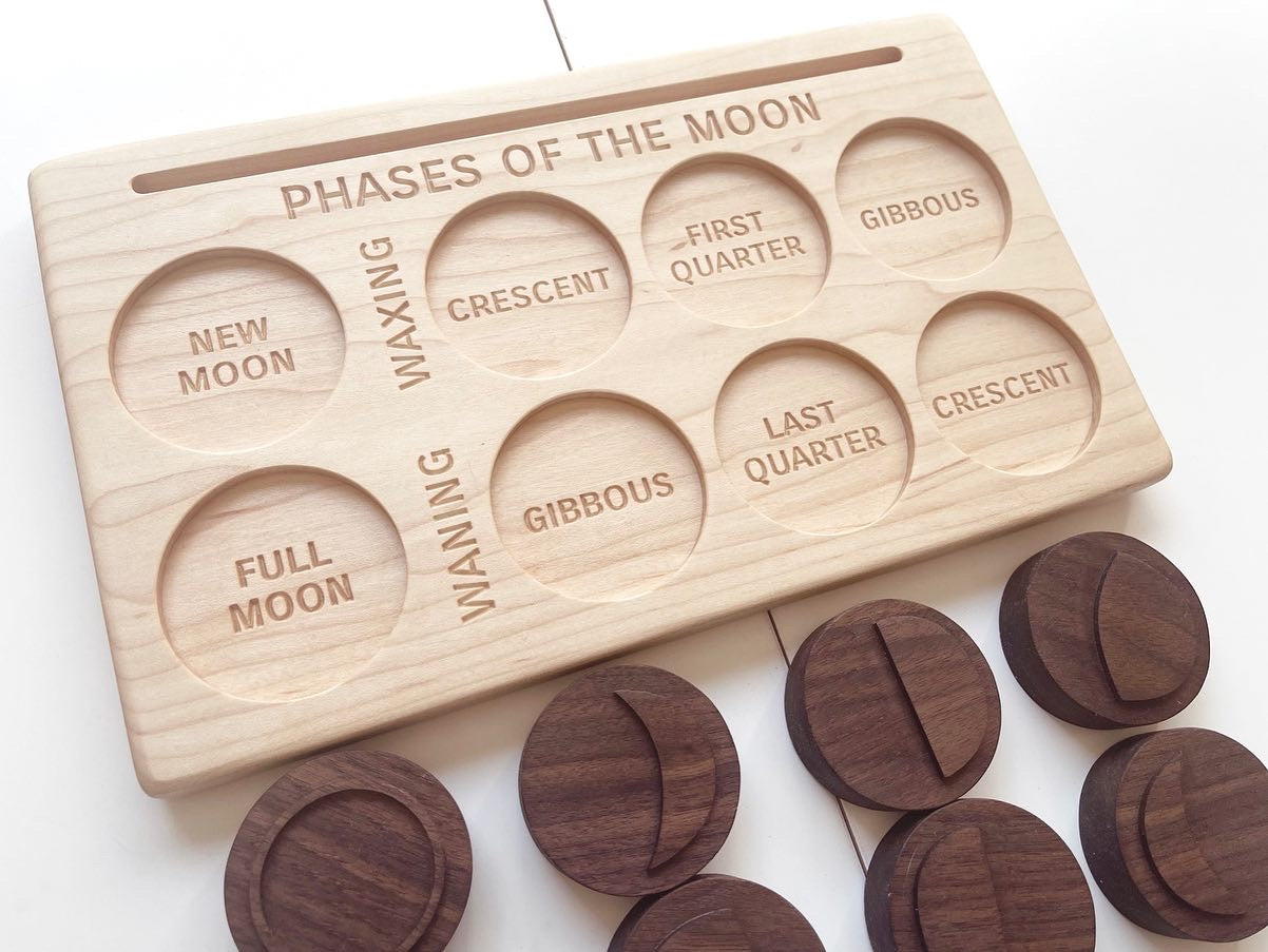 MOON PHASE engraved puzzle board with play dough stamp set