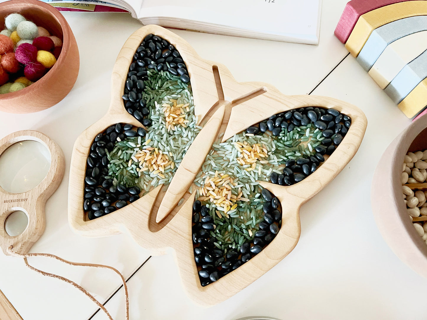 Butterfly maple wood sensory tray