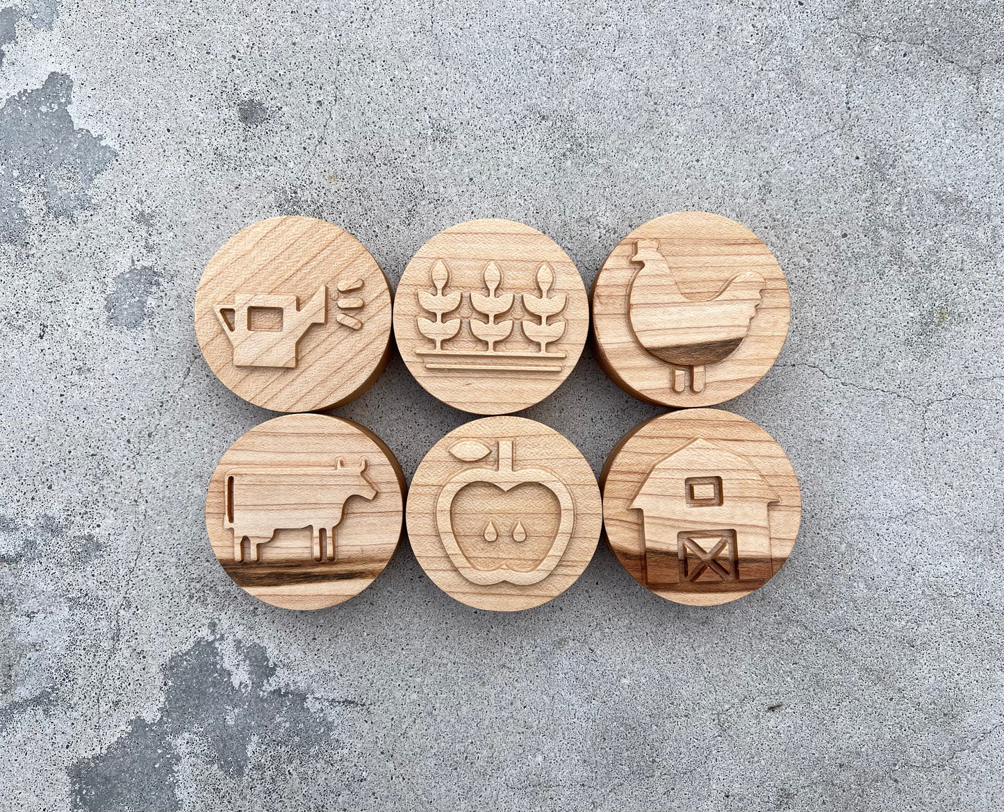 Down on the farm maple wood play dough stamps