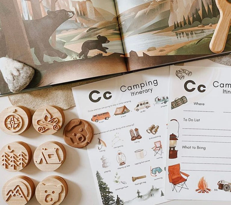 CAMPING maple wood play dough stamps