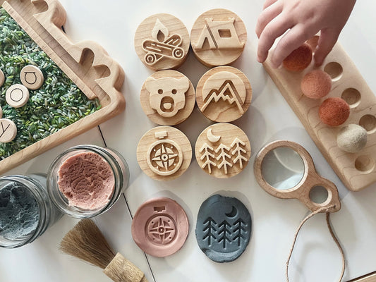 CAMPING maple wood play dough stamps