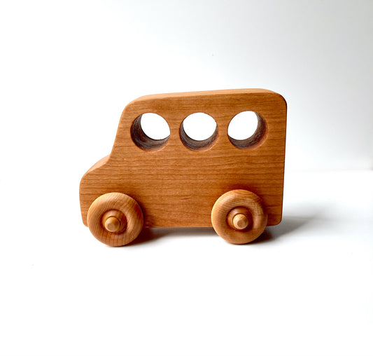 Cherry wood rolling toy bus