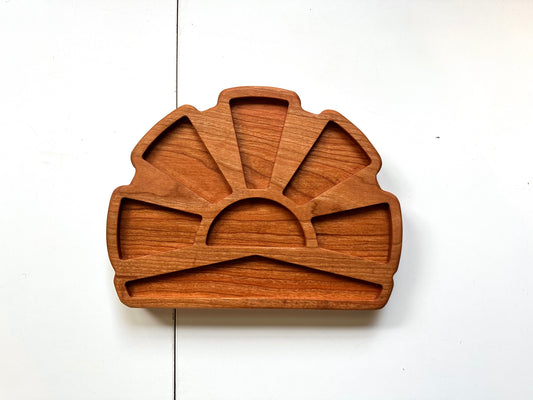 Retro SUNSET & SUNRISE cherry wood tinker tray board