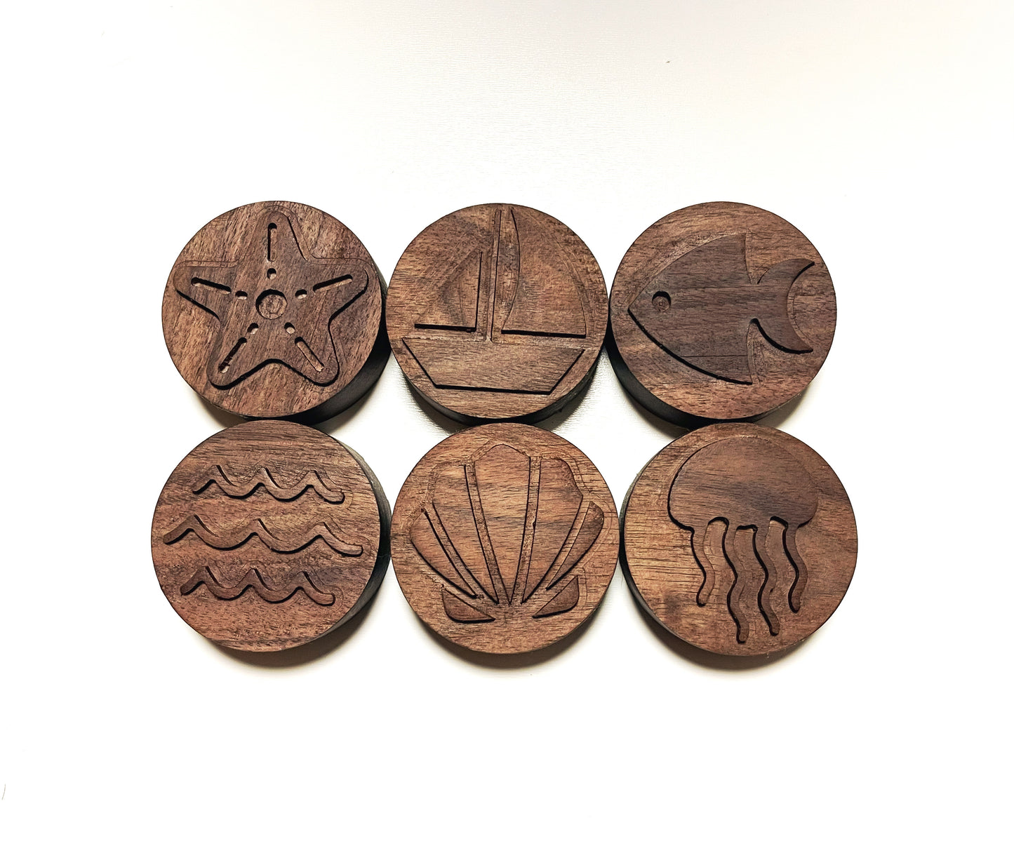 COASTAL walnut wood playdough Stamp Set