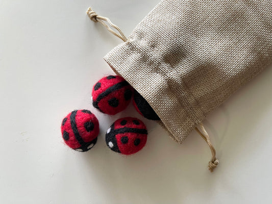 Set of 5 wool felt ladybugs