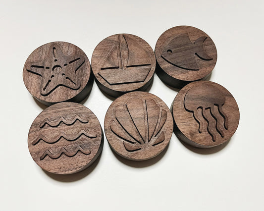 COASTAL walnut wood playdough Stamp Set