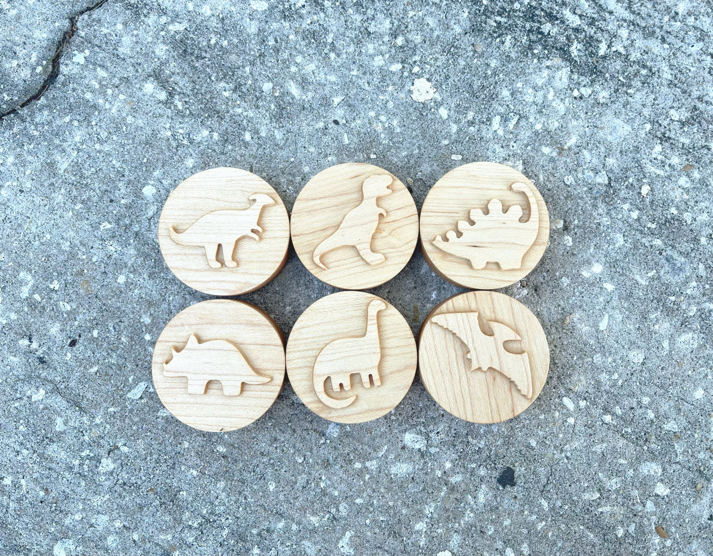 DINOSAURS maple wood play dough stamps