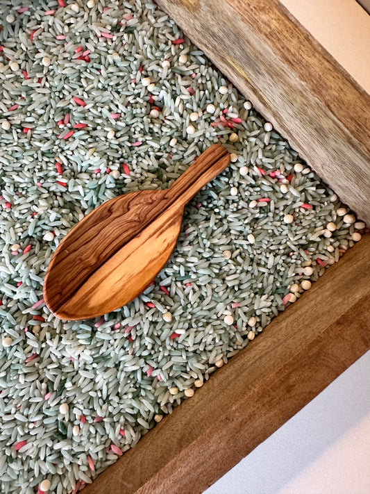 LEAF olive wood scooping spoon sensory tool