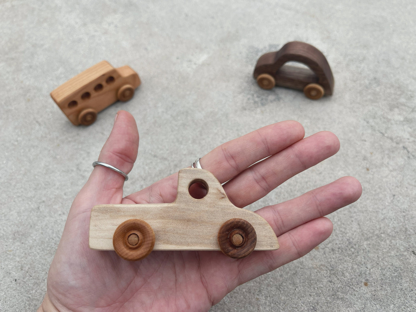 Handcrafted wooden Mini rolling CAR TRUCK & BUS toy set