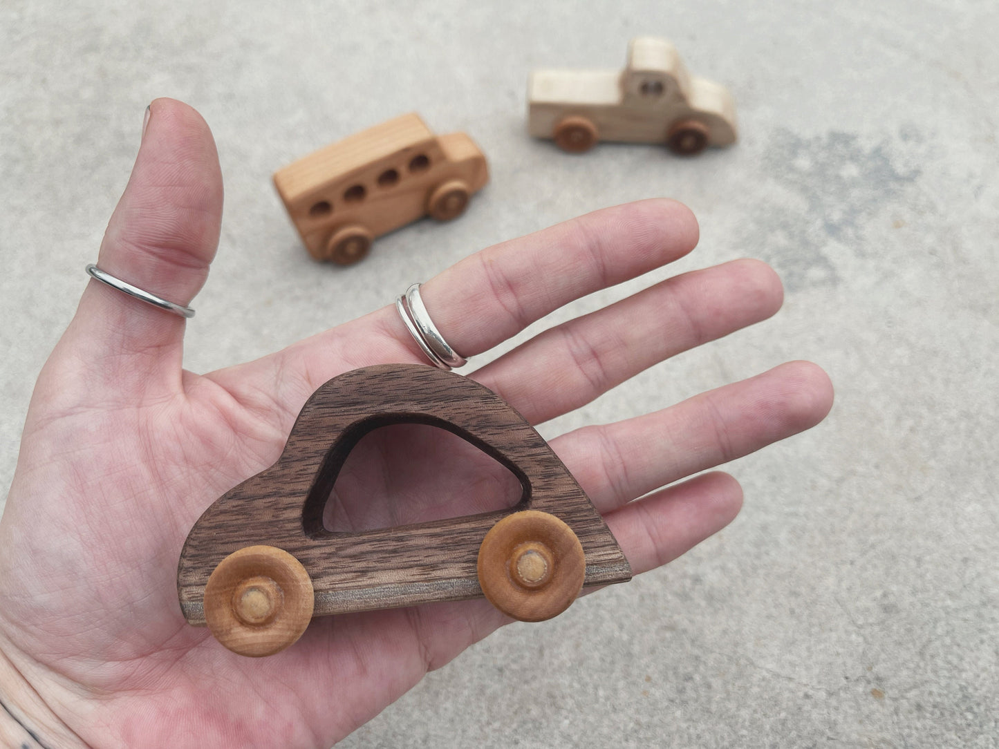 Handcrafted wooden Mini rolling CAR TRUCK & BUS toy set