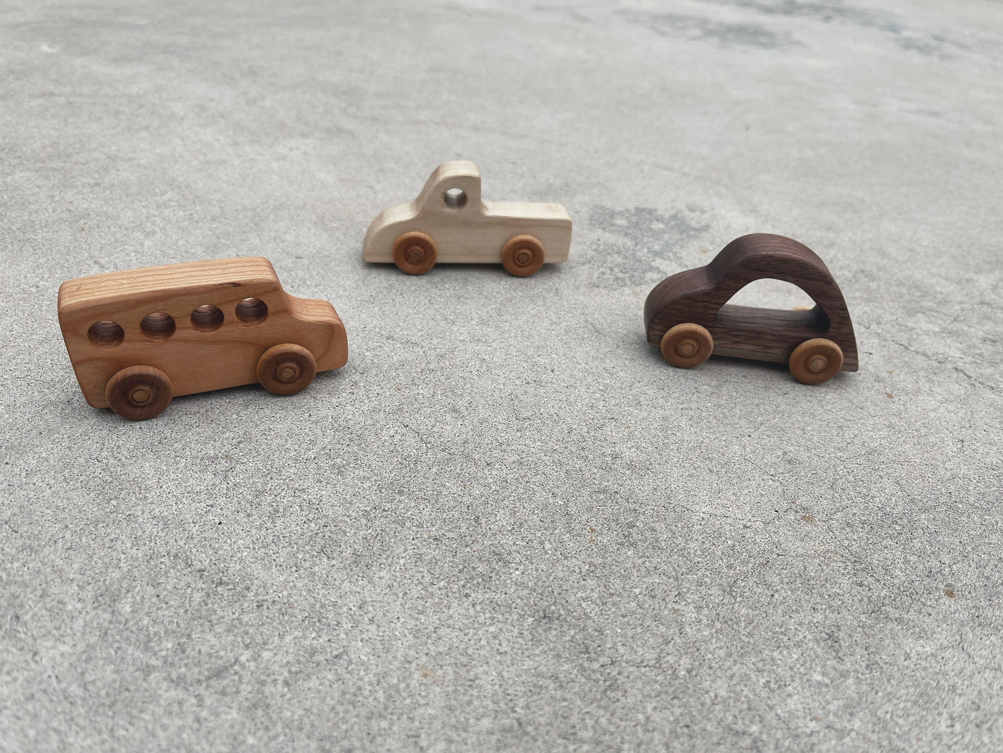 Handcrafted wooden Mini rolling CAR TRUCK & BUS toy set