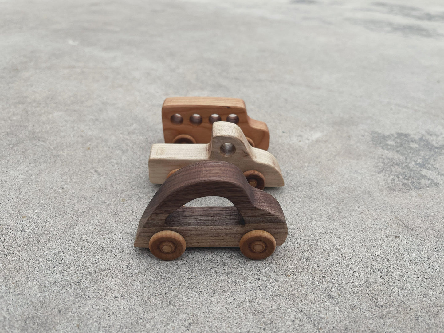 Handcrafted wooden Mini rolling CAR TRUCK & BUS toy set