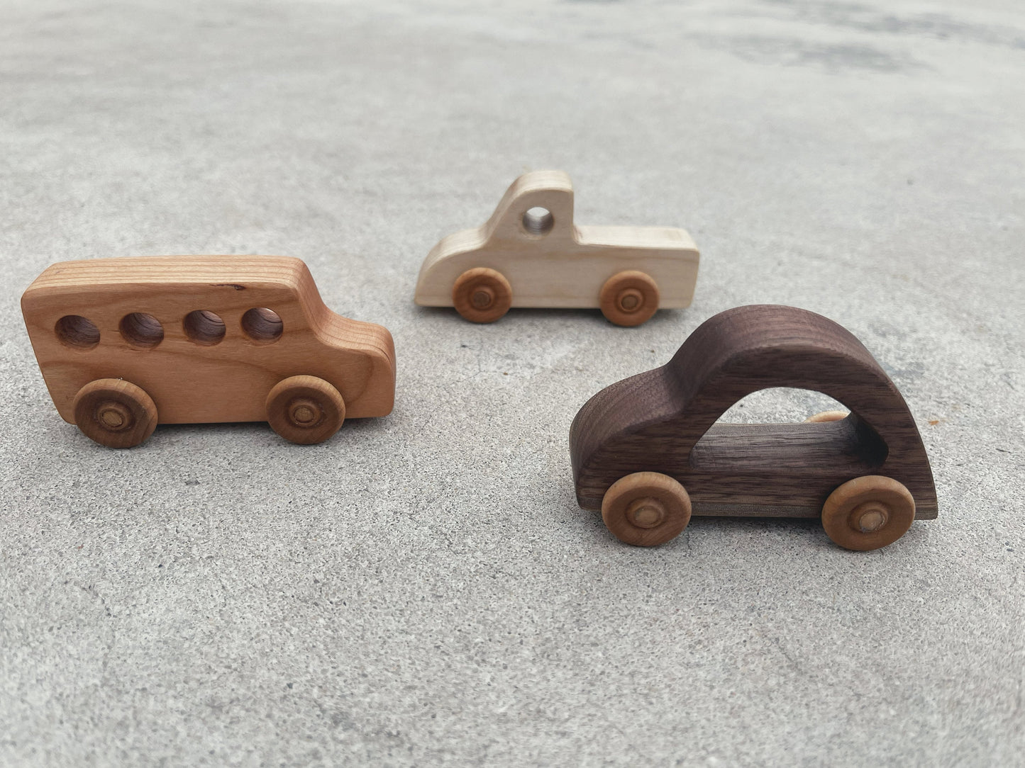 Handcrafted wooden Mini rolling CAR TRUCK & BUS toy set