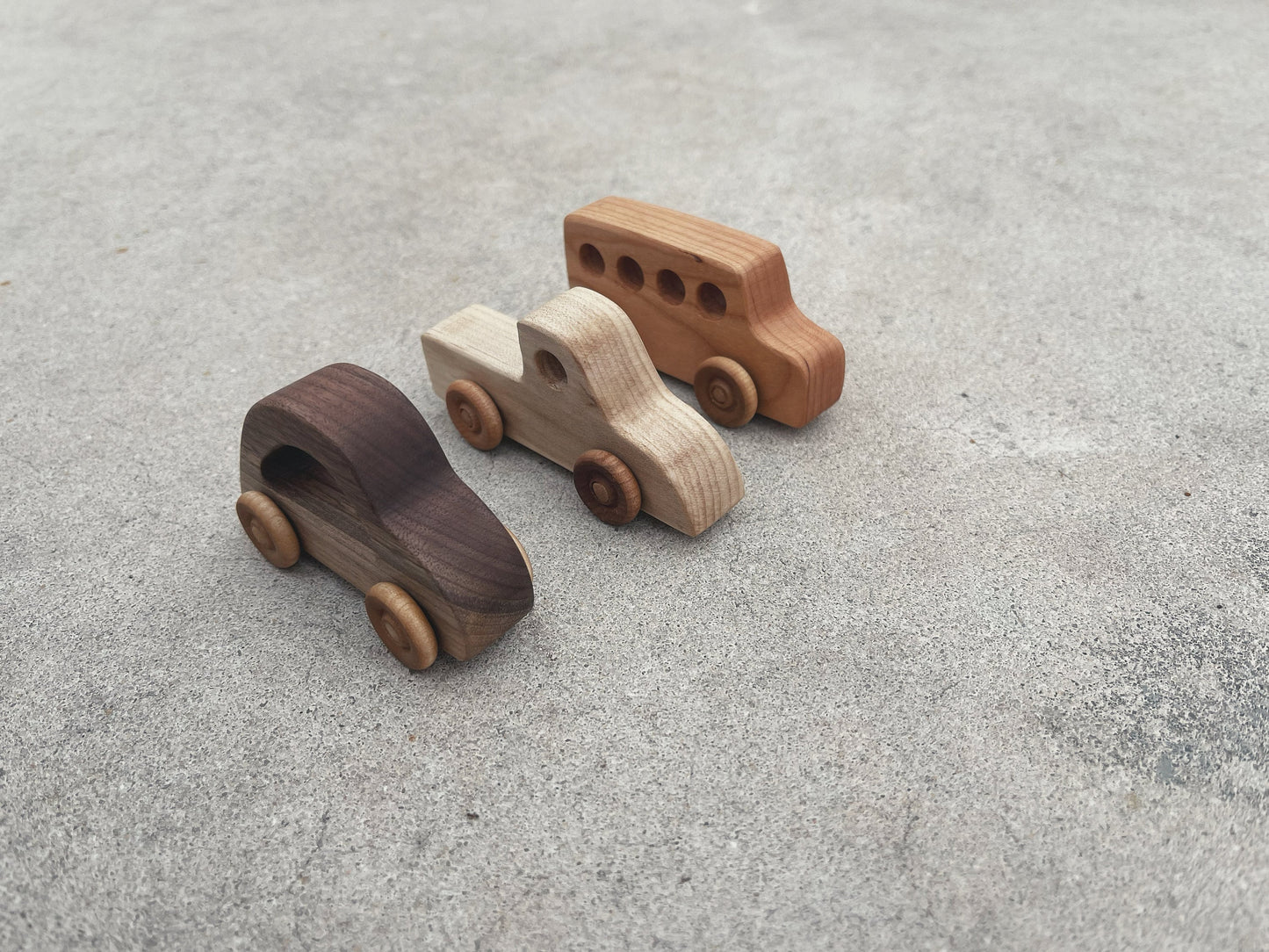 Handcrafted wooden Mini rolling CAR TRUCK & BUS toy set