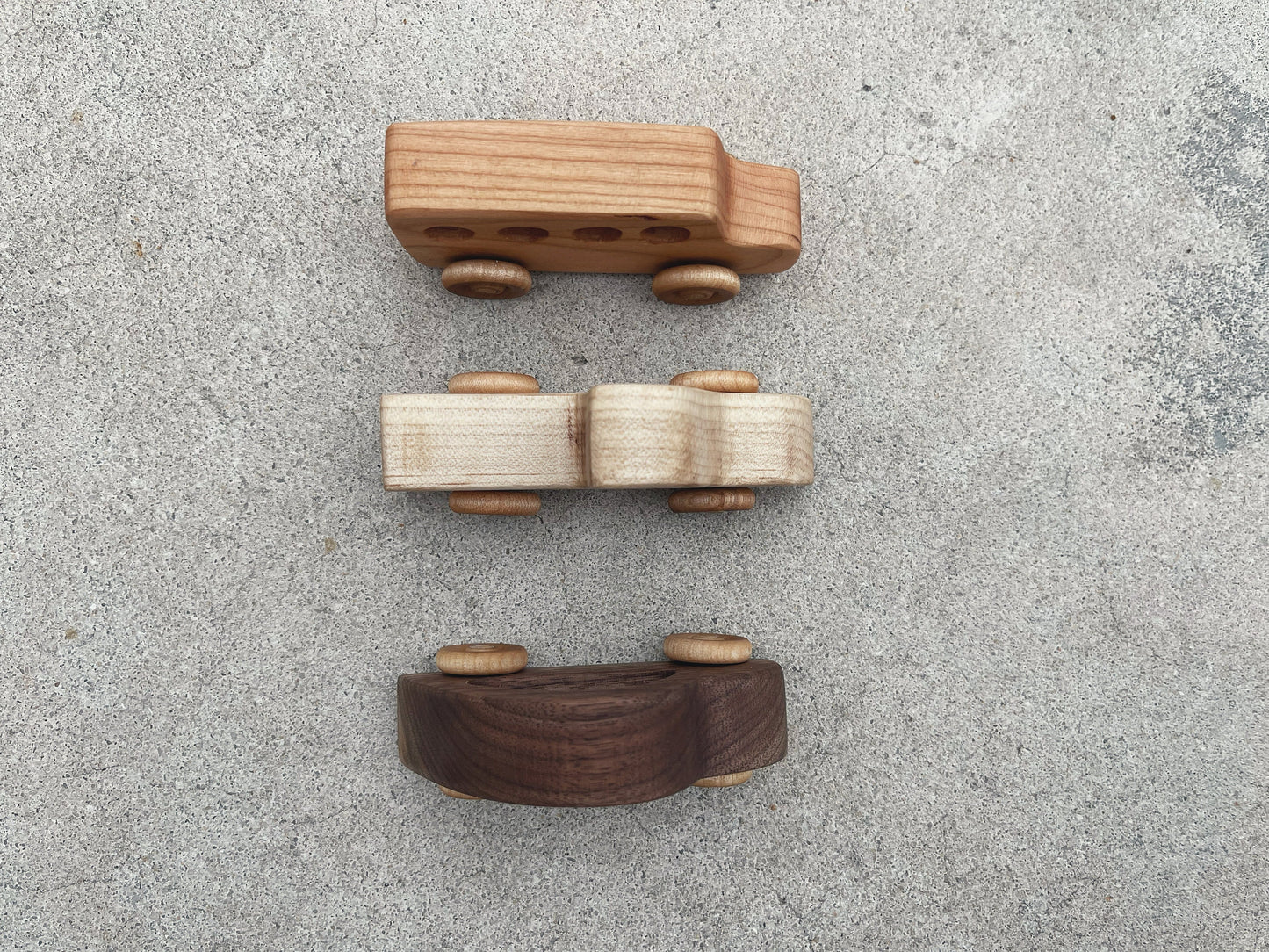 Handcrafted wooden Mini rolling CAR TRUCK & BUS toy set